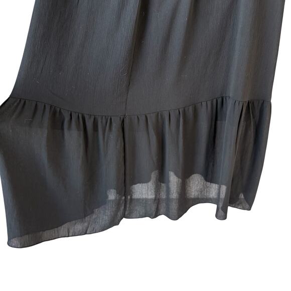 Fit  Flare Black Midi Dress Small Flutter Sleeve Mock Wrap Coquette Flirty Flowy - Picture 6 of 16